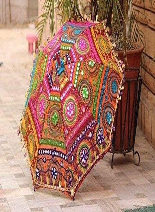 IMAGICART Rajasthani Embroidery Work Designer Umbrella for Events Decoration, Pre-Wedding Photo Shoot, Traditional Festival, Home Decor, Multicolor (Set of 02) - Image 2